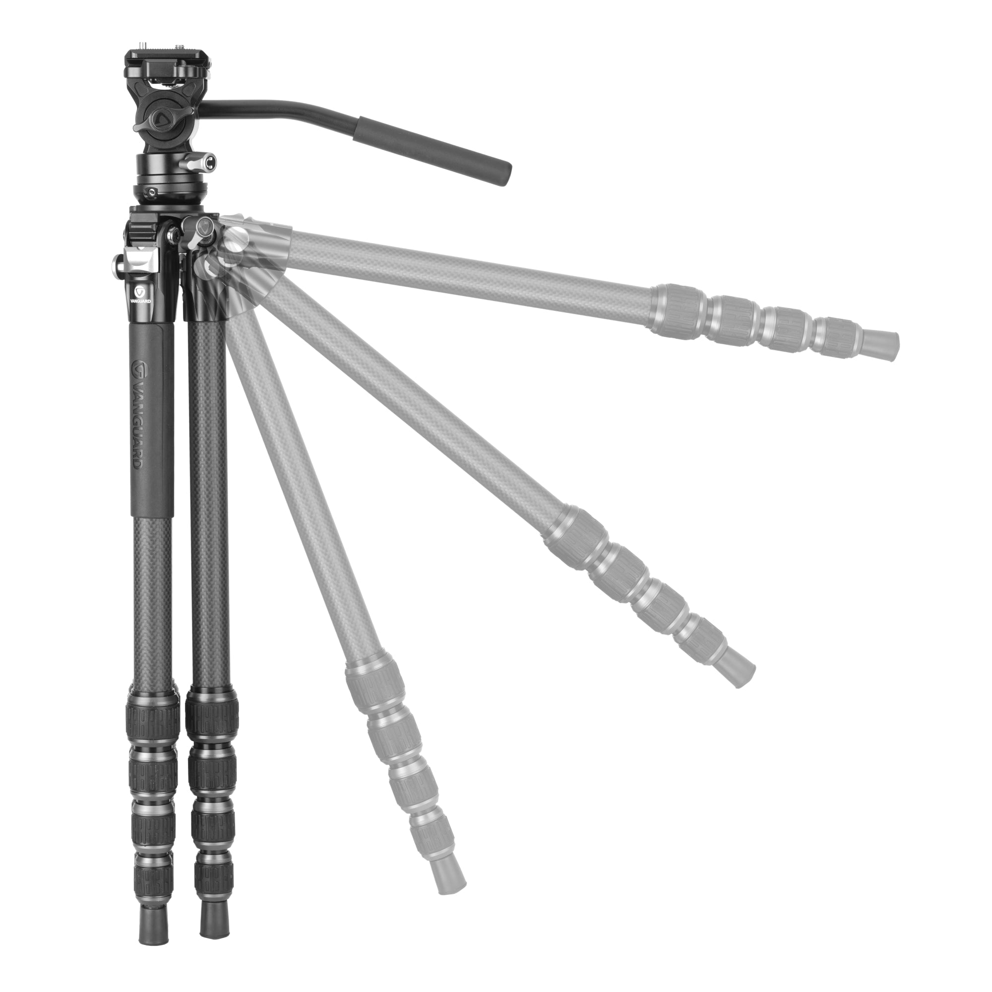 Treppiede video in fibra di carbonio resistente Video Treppiede con testa di trascinamento fluido e 2 maniglie Pan Bar, carico massimo 10 kg Treppiede video in fibra di carbonio resistente Video Treppiede con testa di trascinamento fluido e 2 maniglie Pan Bar, carico massimo 10 kg