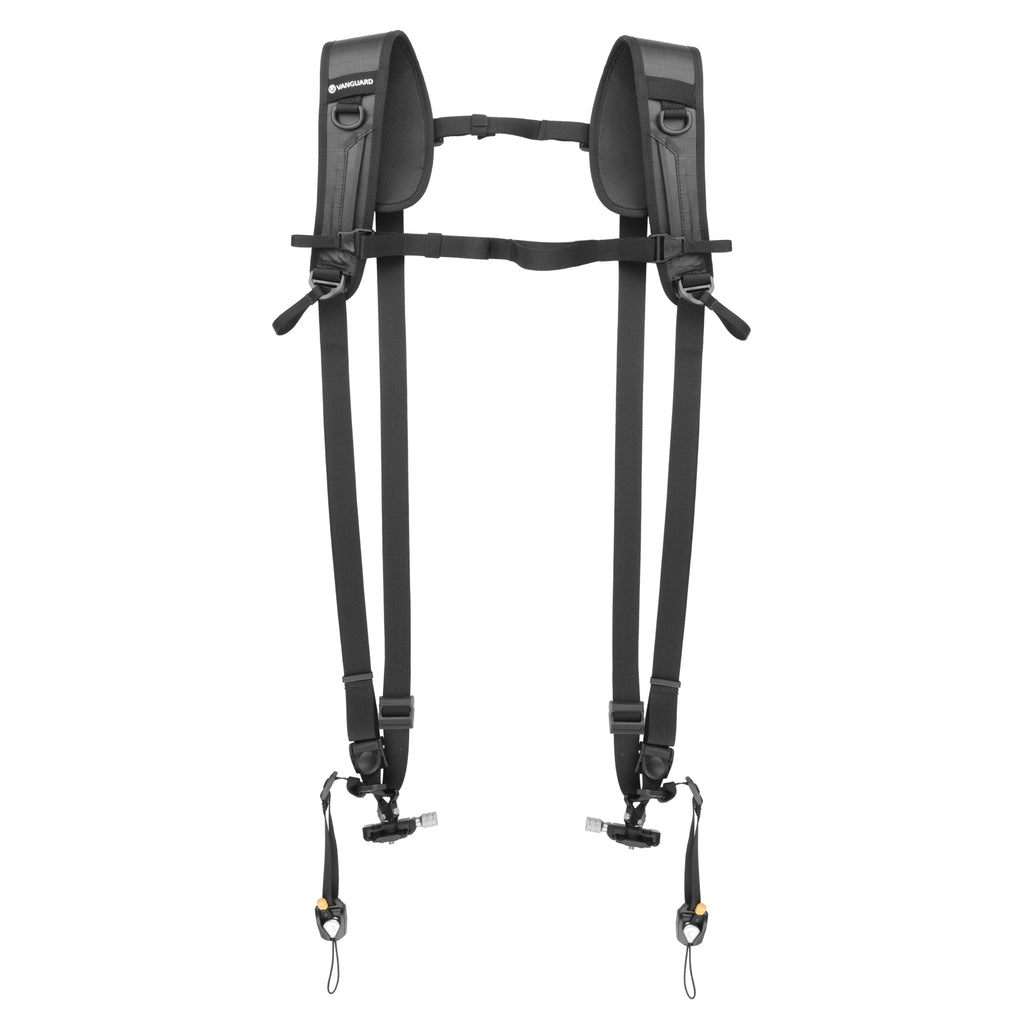 Vista completa dell'imbracatura doppia Vanguard PRO 2N1 Strap, nera, versione allungata