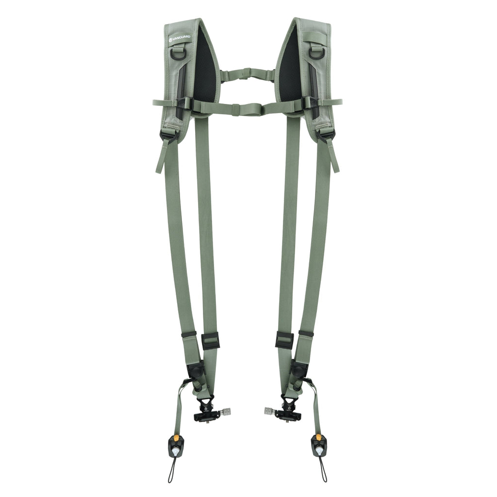 Vista completa dell'imbracatura doppia Vanguard Pro 2N1 Strap, verde, estesa