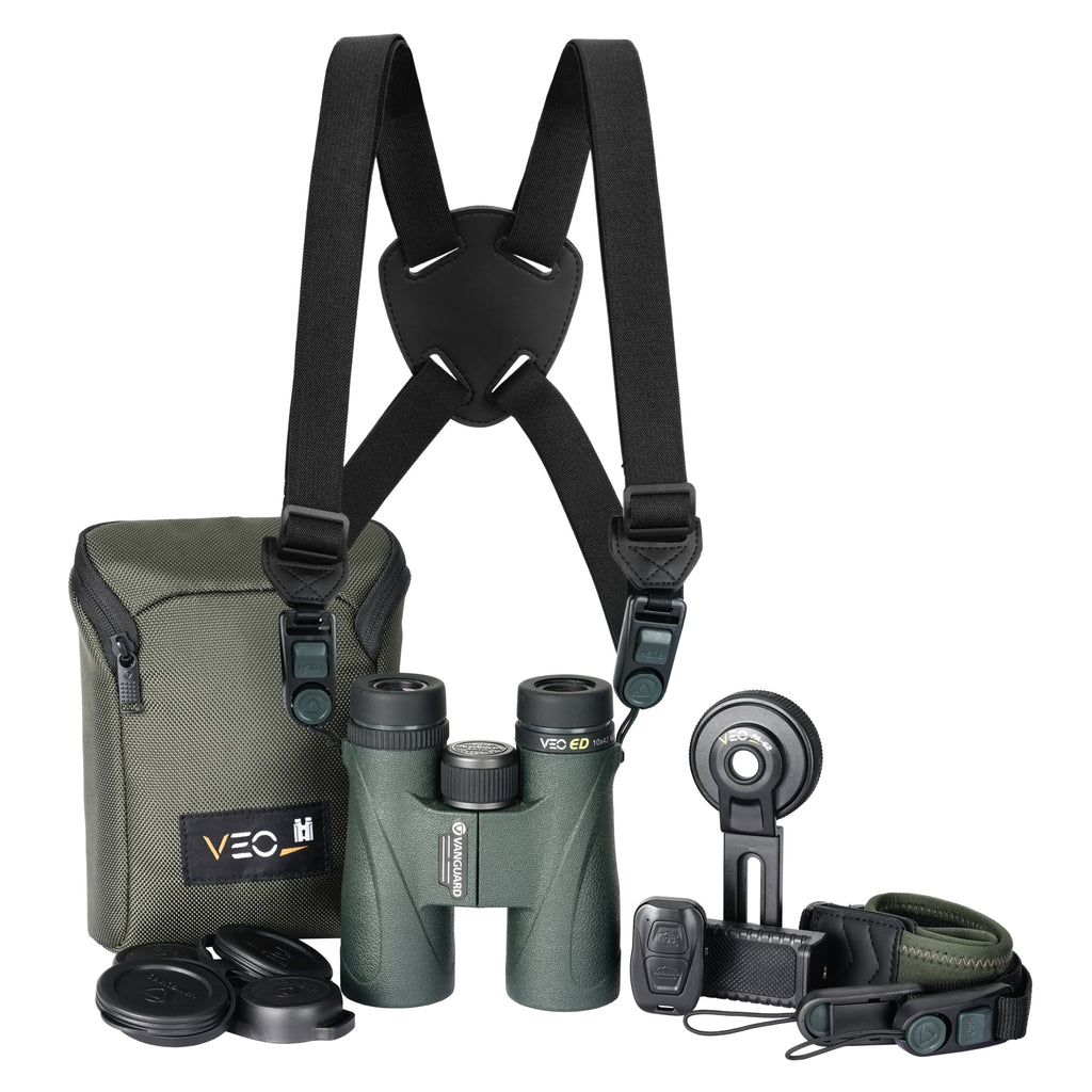 Kit binocolo ED 10x42 con imbracatura e adattatore per digiscoping