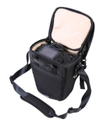 Borsa fotografica Veo GO 15Z Bk, con fotocamera all'interno, vista dall'alto
